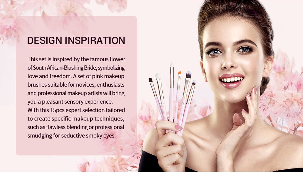 eye makeup brushes set pink 15pcs - Jessup Beauty UK