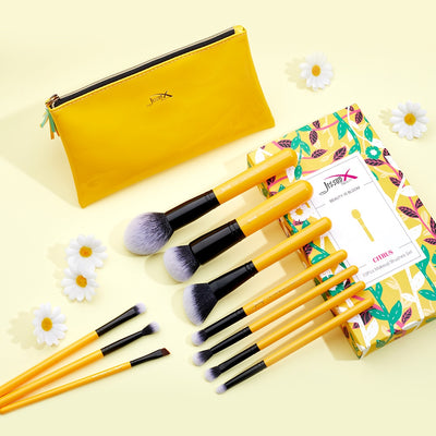 yellow makeup brushes with storage bag - Jessup Beauty UK