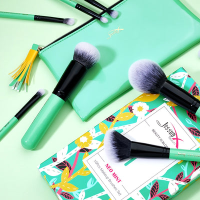 green makeup brushes professional 10pcs - Jessup Beauty
