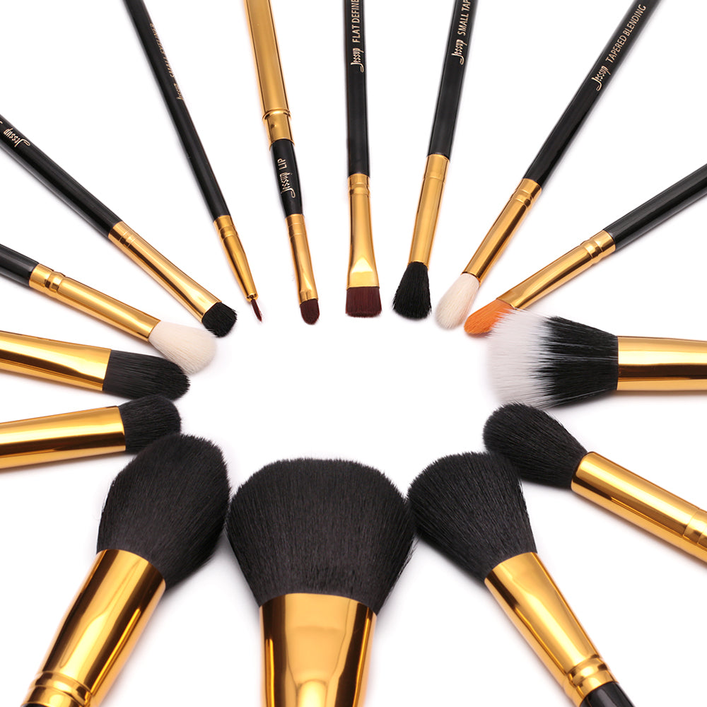 black makeup brush set gold ferrule - Jessup Beauty UK