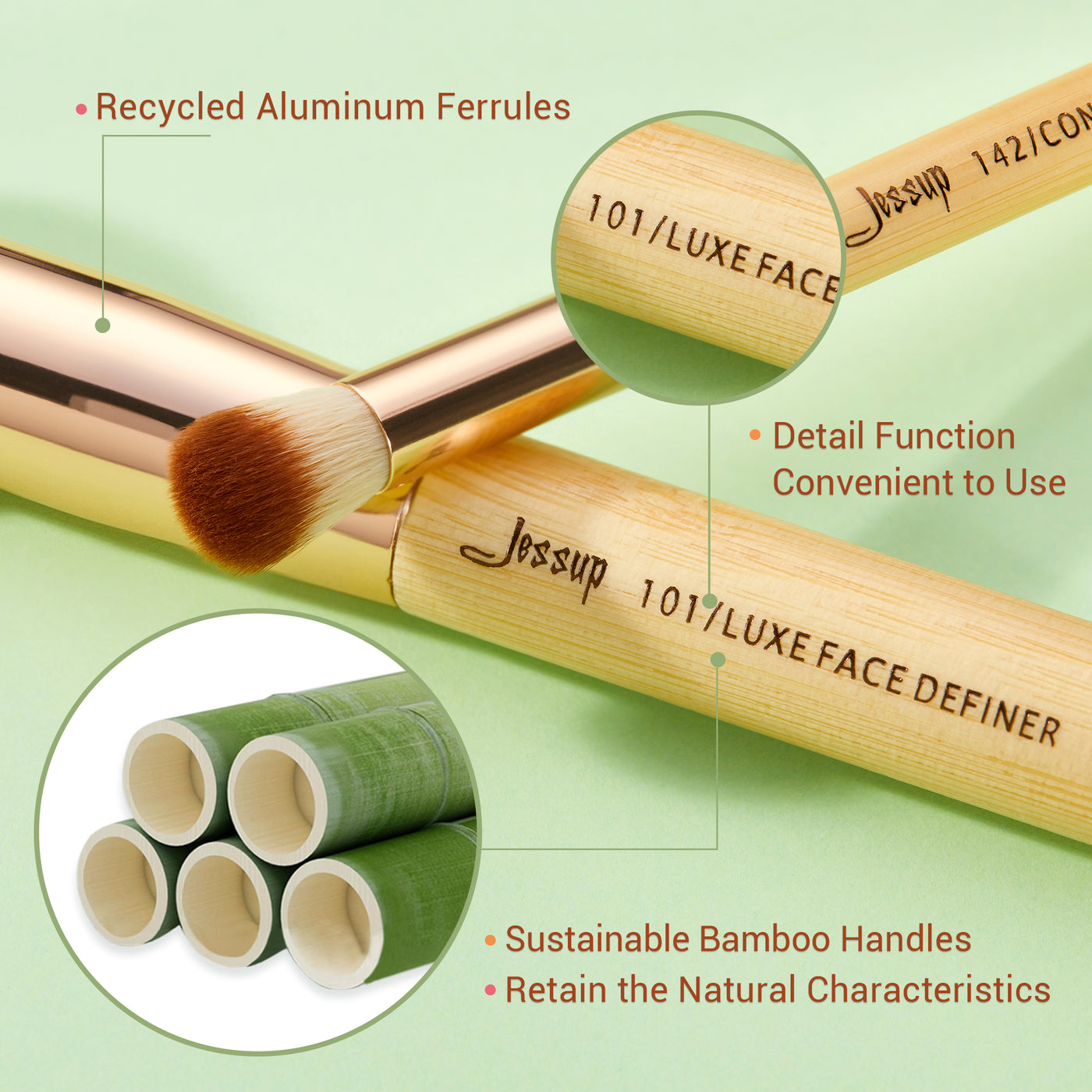 high quality bamboo cosmetic brush set - Jessup beauty UK