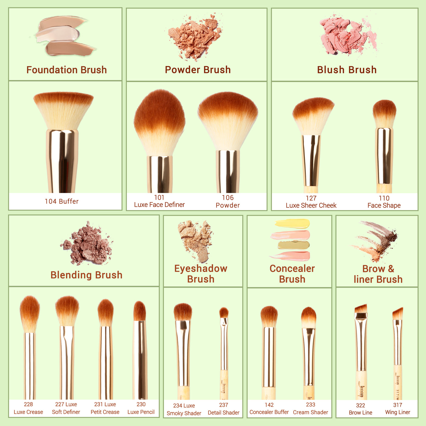 Full face bamboo brush set - Jessup Beauty UK