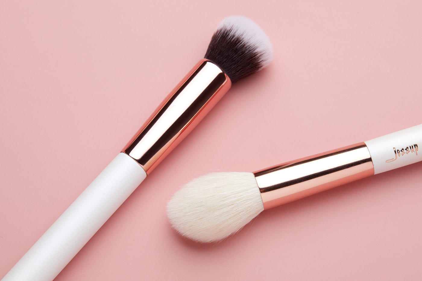 rose gold and white makeup brushes 15pcs - Jessup Beauty UK