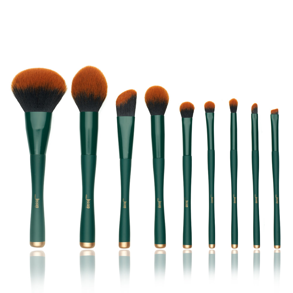 green makeup brushes 9pcs - Jessup Beauty UK