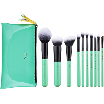 green makeup brushes professional 10pcs - Jessup Beauty