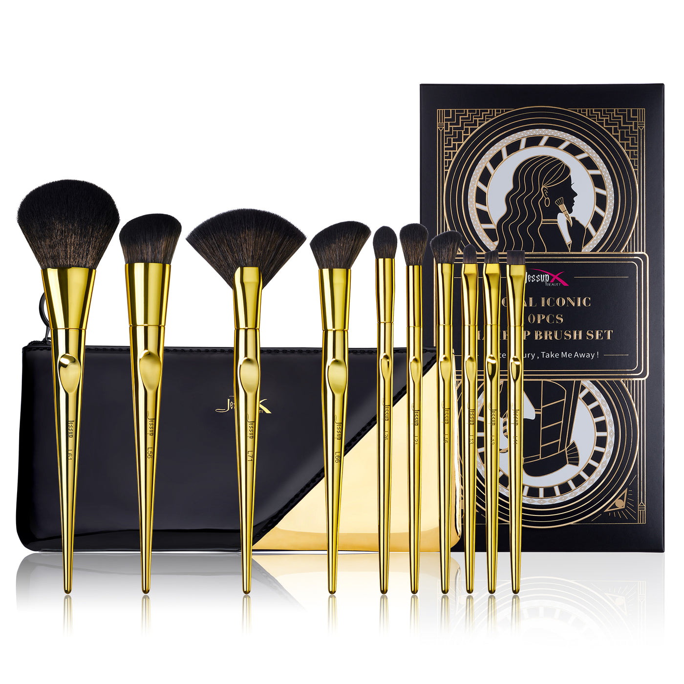 Luxury gold makeup brushes 10pcs - Jessup Beauty UK